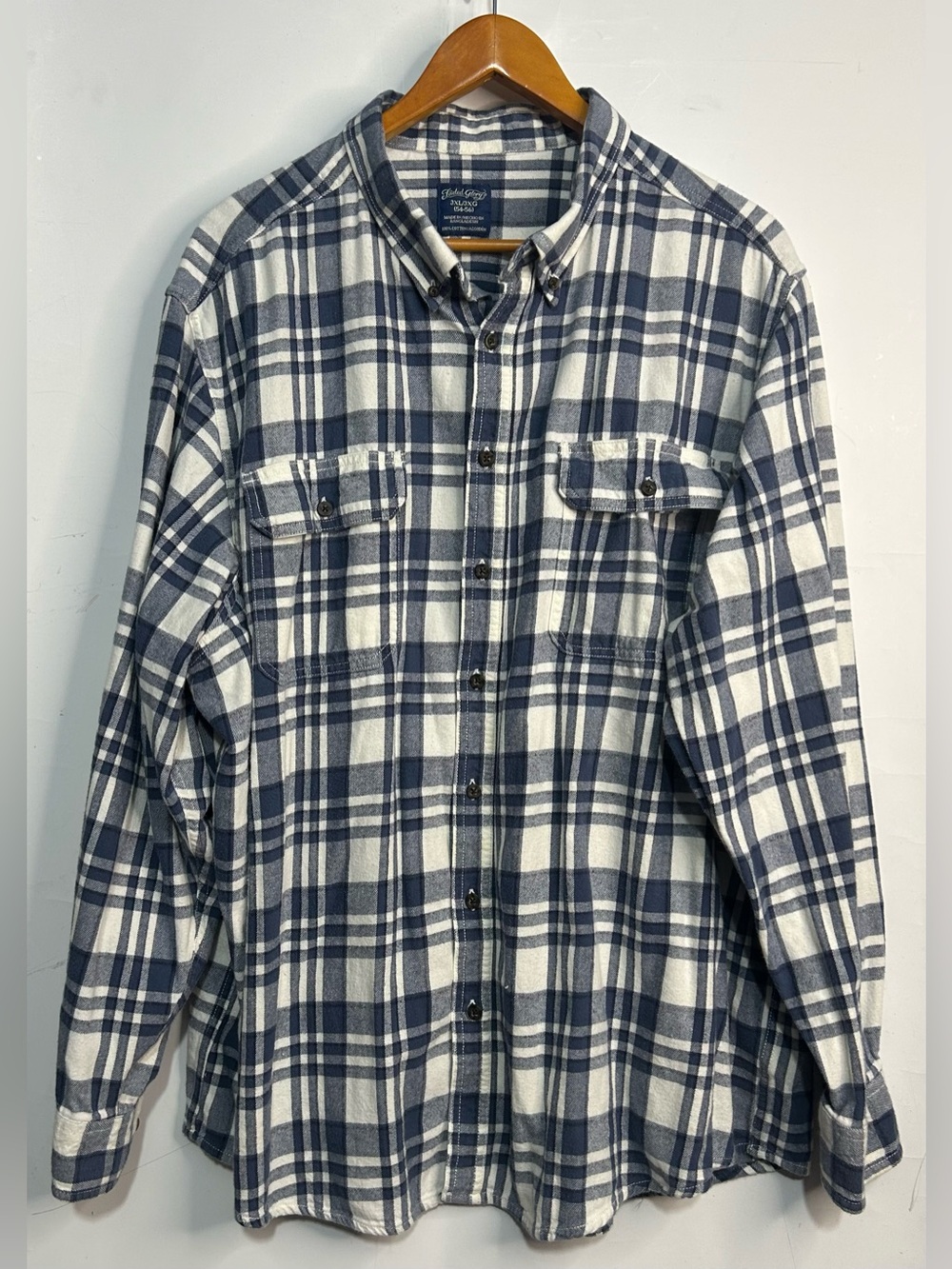 Faded Glory Navy Plaid Flannel Button Front Shirt 3XL (54-56)